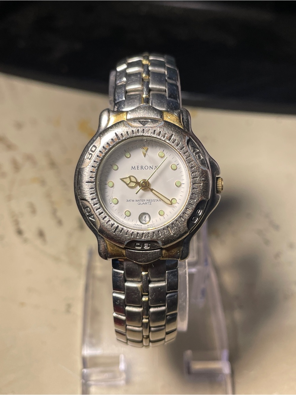 Merona Two-Tone Silver and Gold Bracelet Watch with White Dial